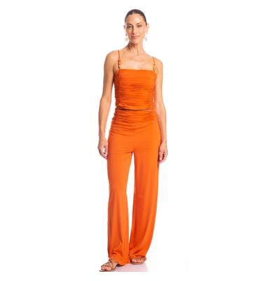 Calça Feminina Com Cós Frontal Franzido Ferrugem - Imagem 3 - Mobile