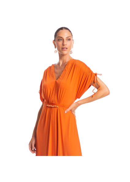 Vestido Com Manga E Cinto Ferrugem Laranja - Imagem 1
