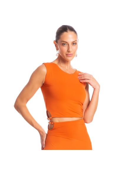 Blusa Feminina Com Detalhe Ferrugem Laranja - Imagem 1