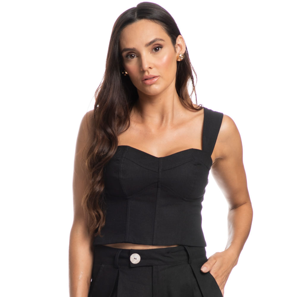 Top Corset Linho Noronha Preto - Imagem 1