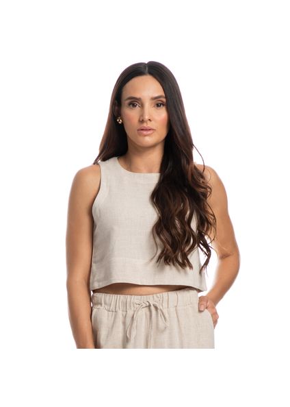 Blusa Feminina Em Linho Soft Belize Bege - Imagem 1