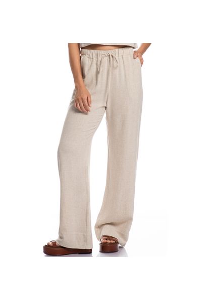 Calça Feminina Ampla Em Linho Soft Belize Bege - Imagem 1