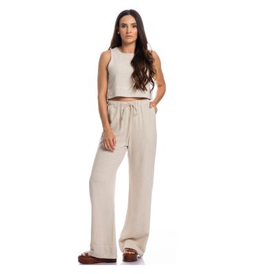 Calça Feminina Ampla Em Linho Soft Belize - Imagem 3 - Mobile