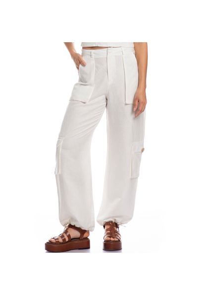 Calça Feminina Cargo Com Bolso Linho Noronha Branco - Imagem 1