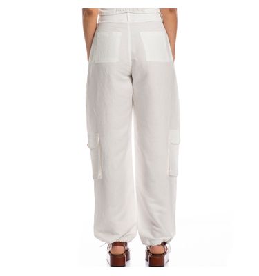 Calça Feminina Cargo Com Bolso Linho Noronha - Imagem 2 - Mobile