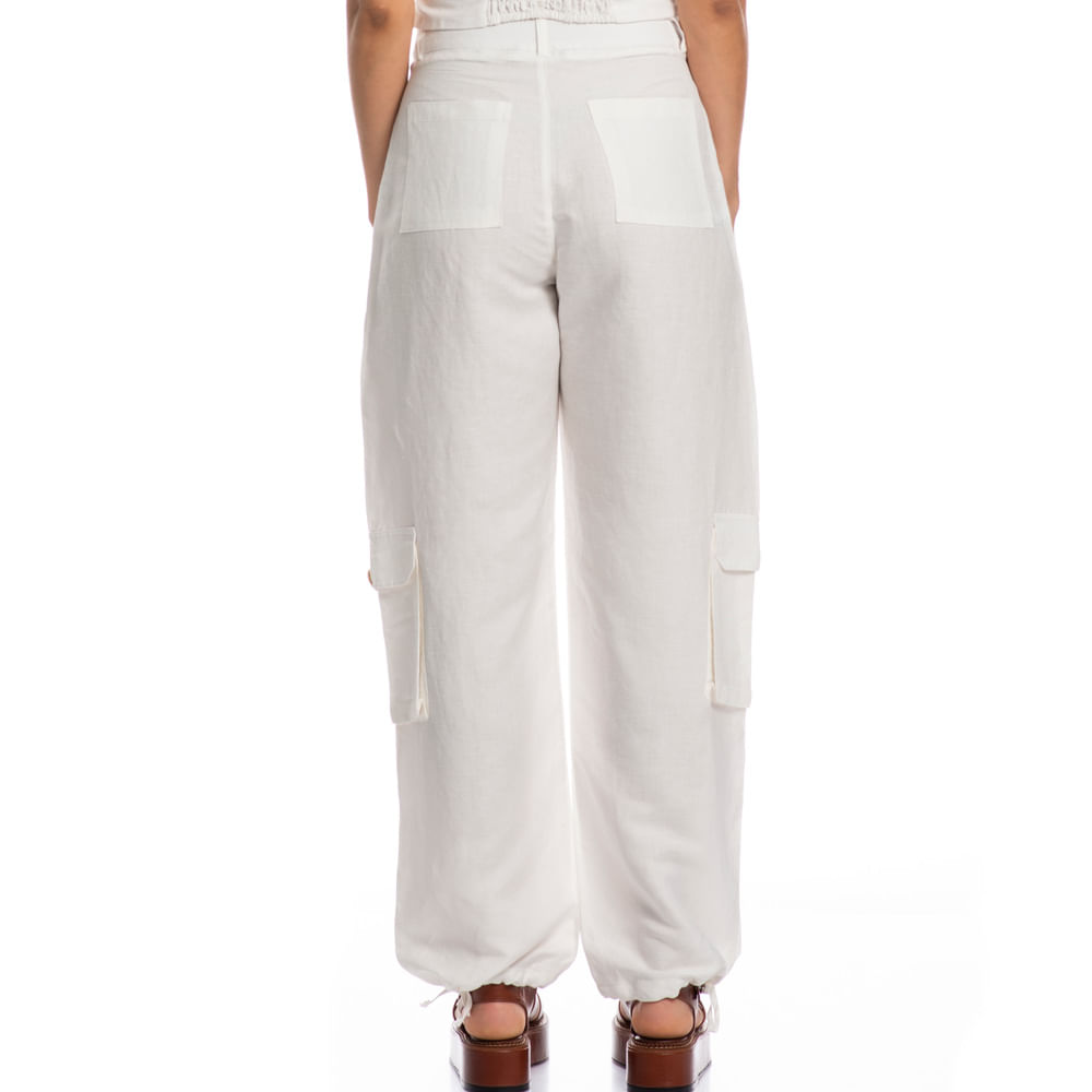 Calça Feminina Cargo Com Bolso Linho Noronha Branco - Imagem 2