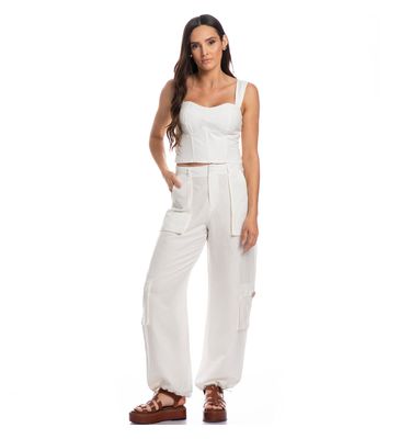 Calça Feminina Cargo Com Bolso Linho Noronha - Imagem 3 - Mobile