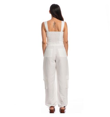 Calça Feminina Cargo Com Bolso Linho Noronha - Imagem 4 - Mobile