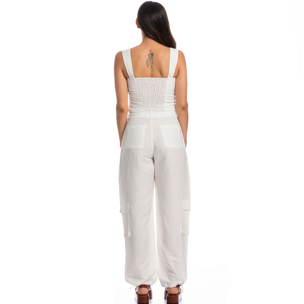 Calça Feminina Cargo Com Bolso Linho Noronha - Imagem 4 - Mobile