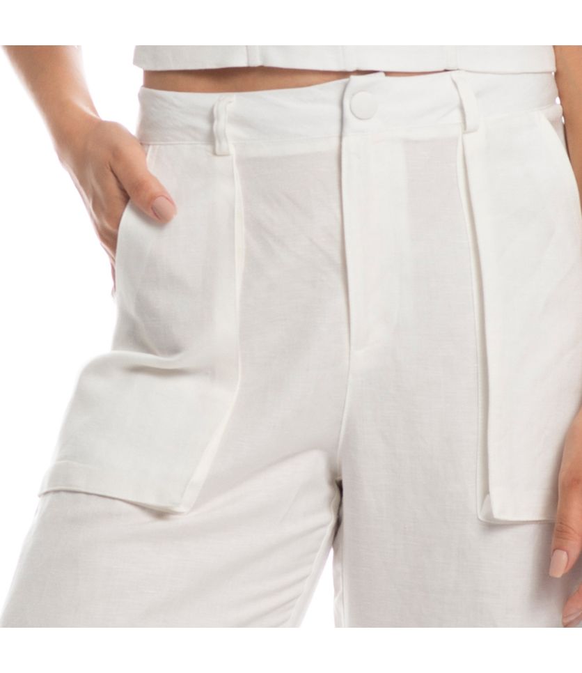 Calça Feminina Cargo Com Bolso Linho Noronha - Imagem 5 - Desktop