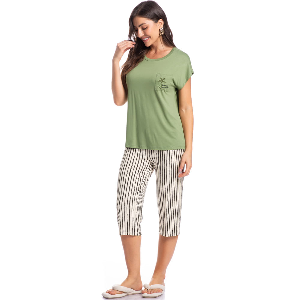 Pijama Feminino Pescador Com Bolso Rafa - Imagem 3 - Mobile