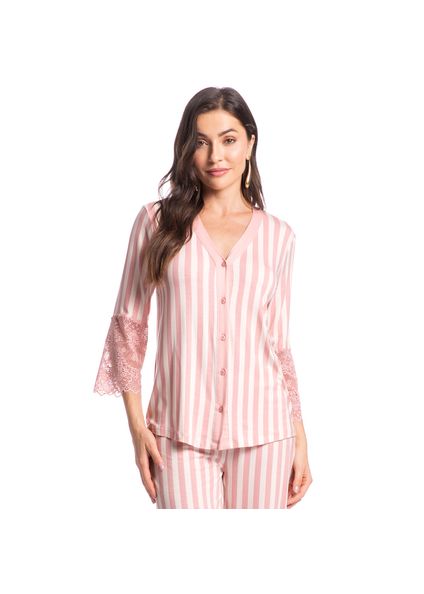 Camisão Feminino Pantacourt Abotoado Com Renda Helena Rosa-3 - Imagem 1