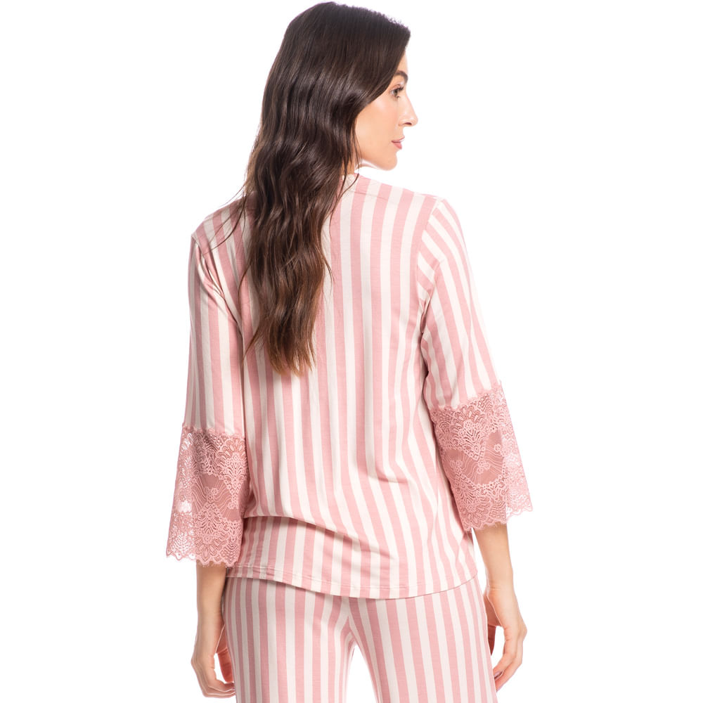 Camisão Feminino Pantacourt Abotoado Com Renda Helena Rosa-3 - Imagem 2
