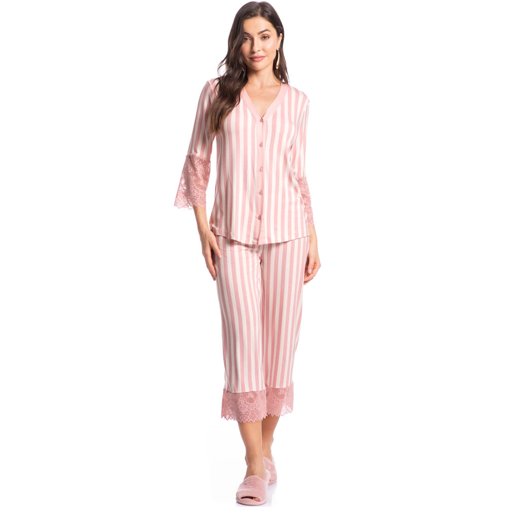 Camisão Feminino Pantacourt Abotoado Com Renda Helena - Imagem 3 - Mobile