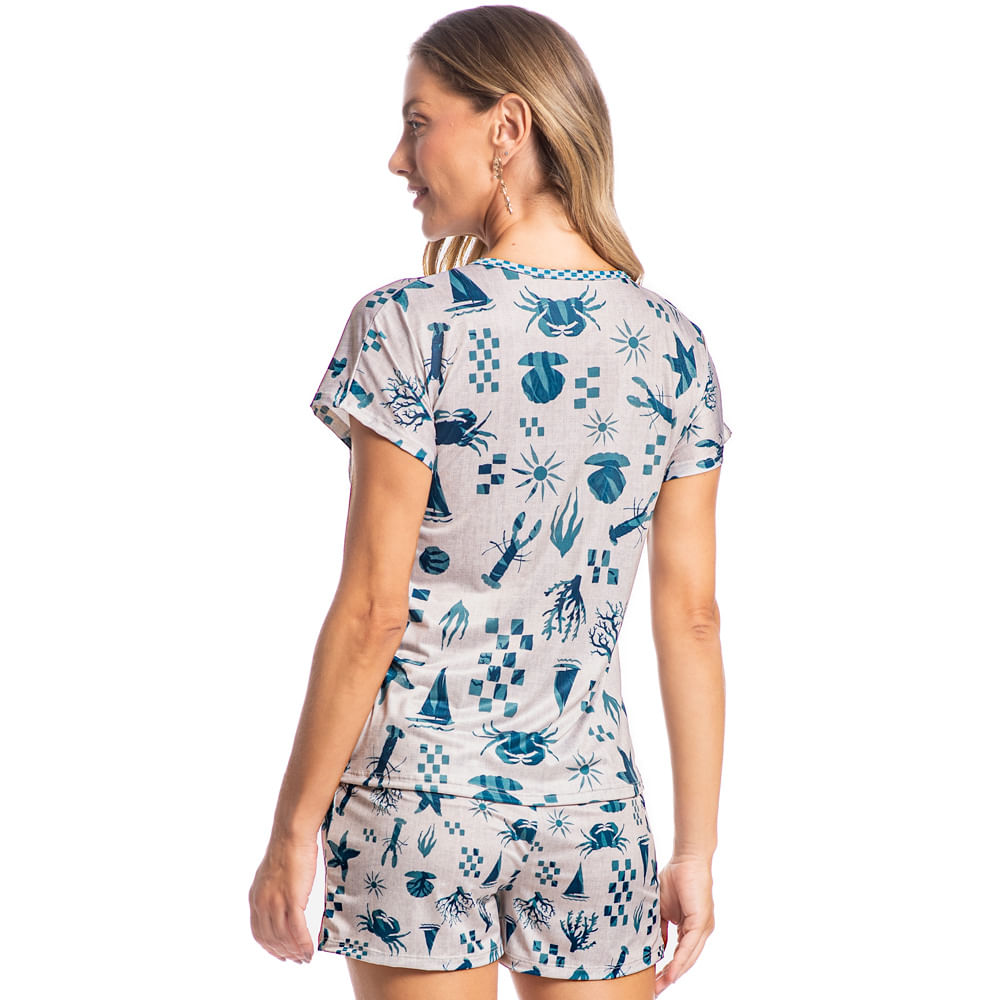 Pijama Feminino Curto Sea Azul-2 - Imagem 2