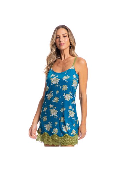 Camisola Curta Com Renda Camila Floral Azul Azul-2 - Imagem 1