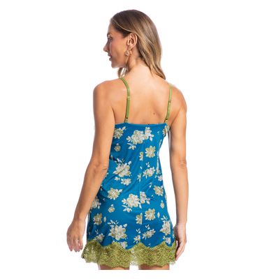 Camisola Curta Com Renda Camila Floral Azul - Imagem 2 - Mobile
