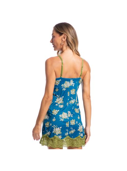 Camisola Curta Com Renda Camila Floral Azul - Imagem 2 - Desktop