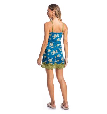 Camisola Curta Com Renda Camila Floral Azul - Imagem 4 - Mobile