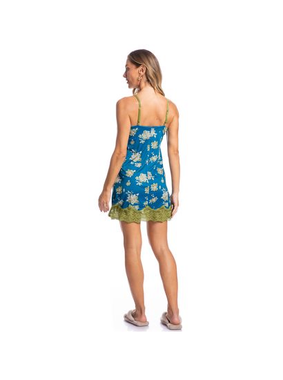 Camisola Curta Com Renda Camila Floral Azul - Imagem 4 - Desktop