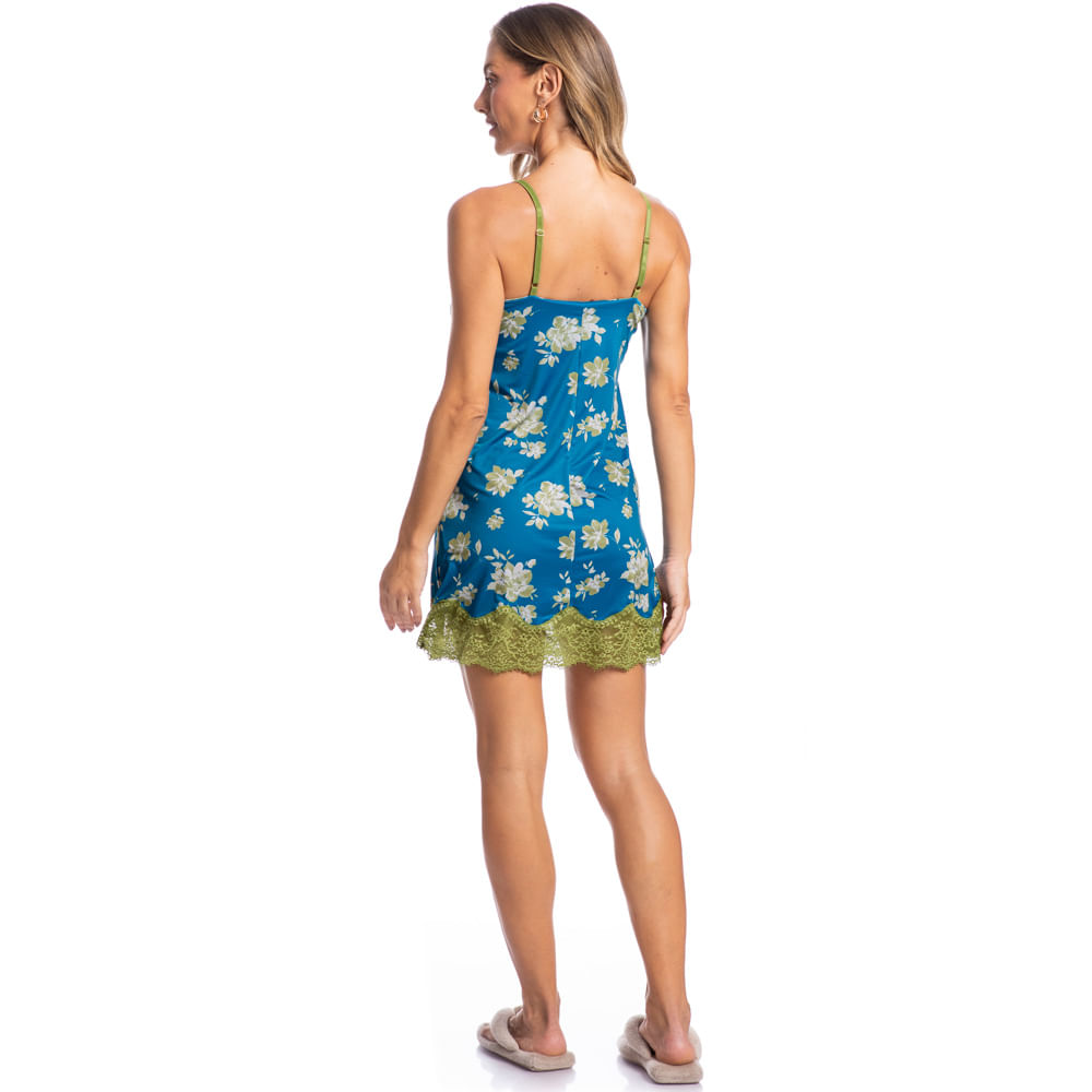 Camisola Curta Com Renda Camila Floral Azul - Imagem 4 - Mobile