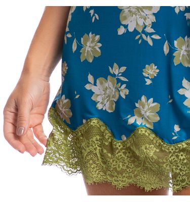 Camisola Curta Com Renda Camila Floral Azul - Imagem 5 - Mobile