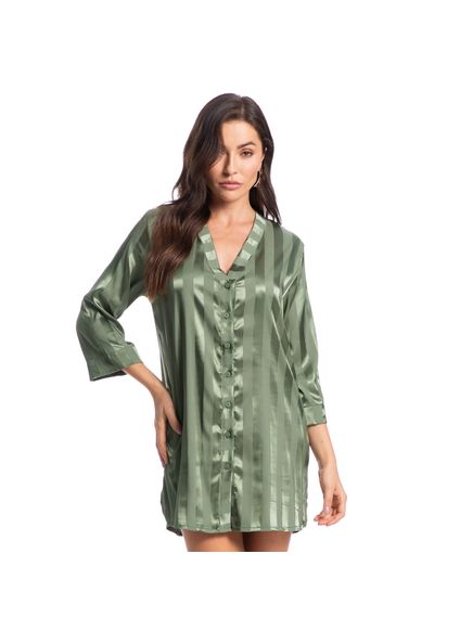 Camisão Feminino Curto Abotoado Em Cetim Lia Verde - Imagem 1