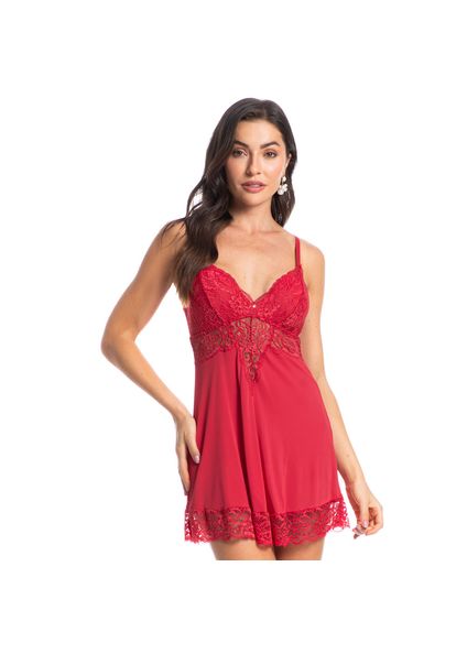 Camisola Curta Com Renda Manu Colors Vermelho - Imagem 1