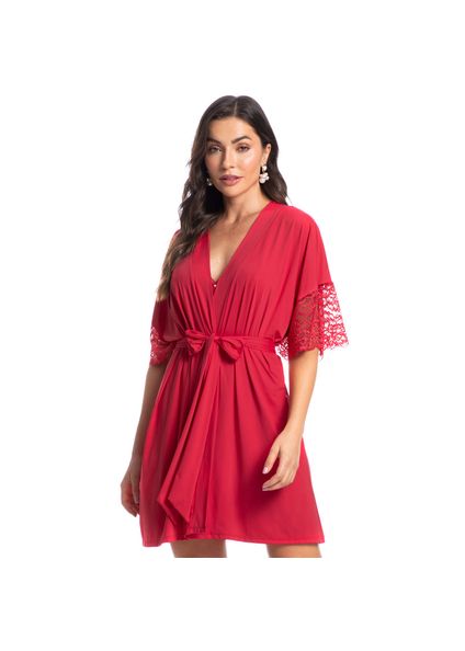 Robe Feminino Curto Com Renda Manu Colors Vermelho - Imagem 1