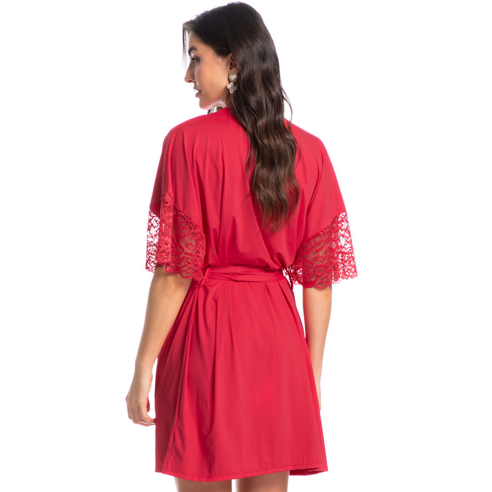 Robe Feminino Curto Com Renda Manu Colors Vermelho - Imagem 2