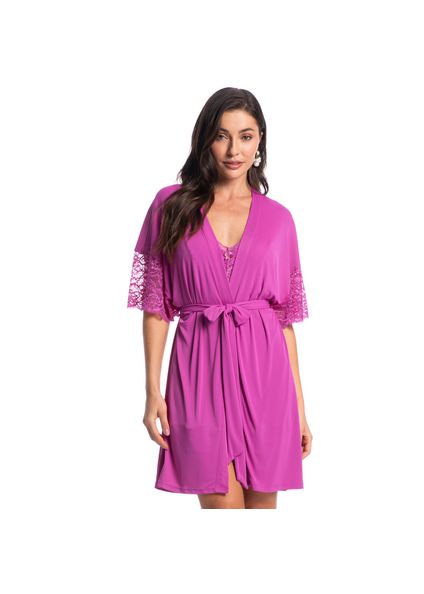 Robe Feminino Curto Com Renda Manu Colors Rosa - Imagem 1