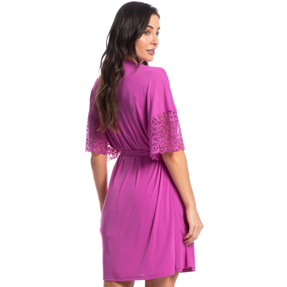 Robe Feminino Curto Com Renda Manu Colors Rosa - Imagem 2