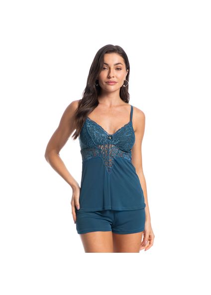 Short Doll Com Renda Manu Colors Azul-marinho - Imagem 1