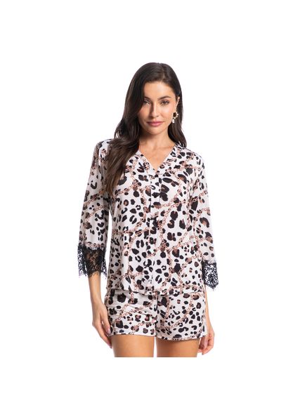 Pijama Feminino Curto Abotoado Carla Preto - Imagem 1