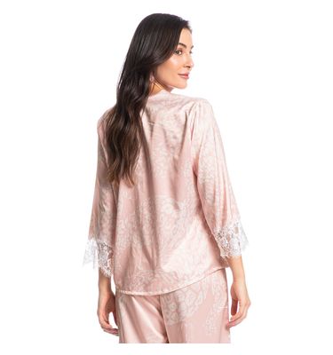 Pijama Feminino Longo Abotoado Com Renda Lari - Imagem 2 - Mobile