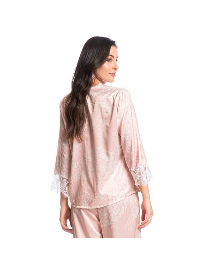 Pijama Feminino Longo Abotoado Com Renda Lari - Imagem 2 - Desktop