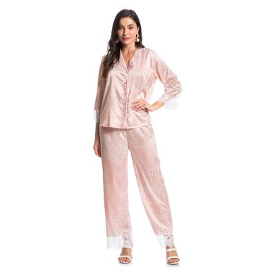 Pijama Feminino Longo Abotoado Com Renda Lari - Imagem 3 - Mobile