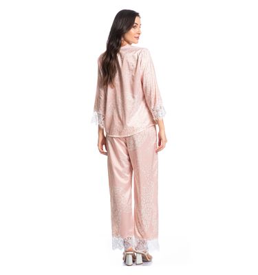 Pijama Feminino Longo Abotoado Com Renda Lari - Imagem 4 - Mobile