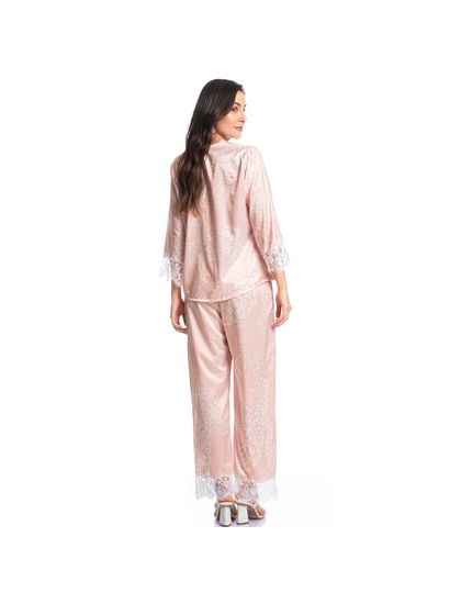 Pijama Feminino Longo Abotoado Com Renda Lari - Imagem 4 - Desktop