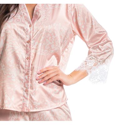 Pijama Feminino Longo Abotoado Com Renda Lari - Imagem 5 - Mobile
