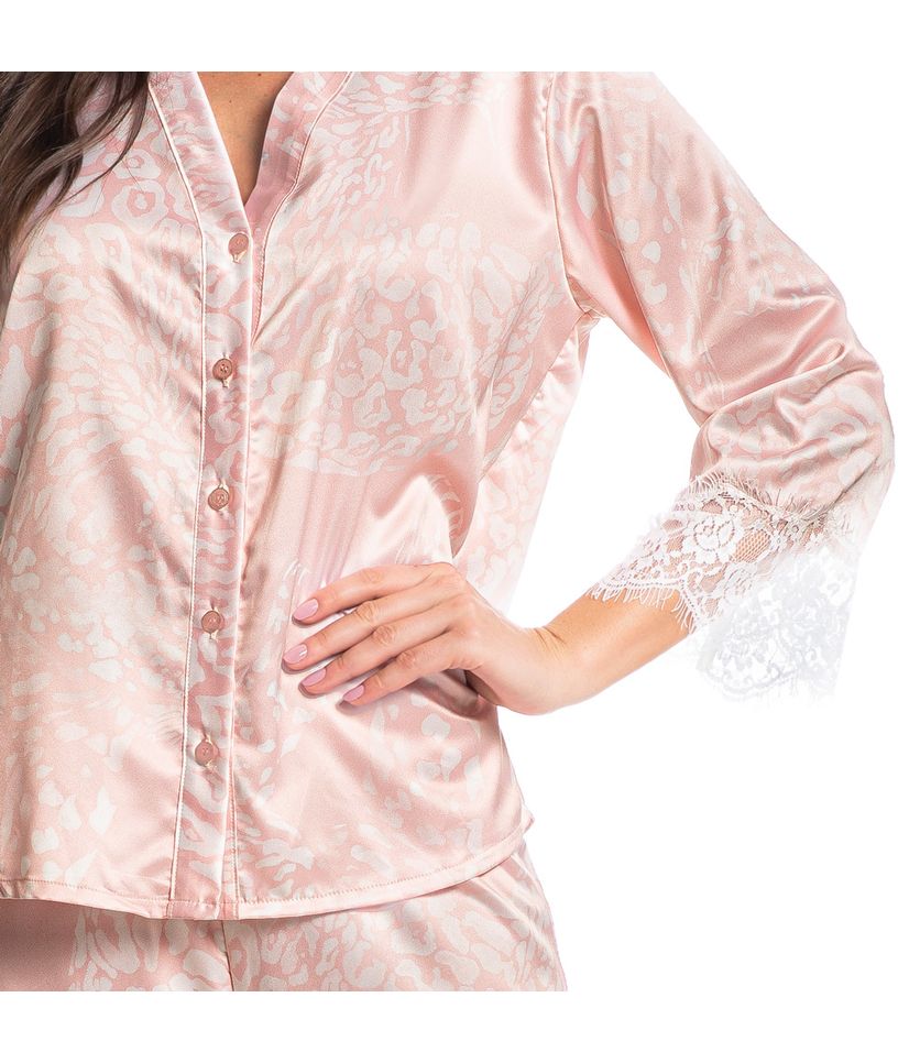Pijama Feminino Longo Abotoado Com Renda Lari - Imagem 5 - Desktop