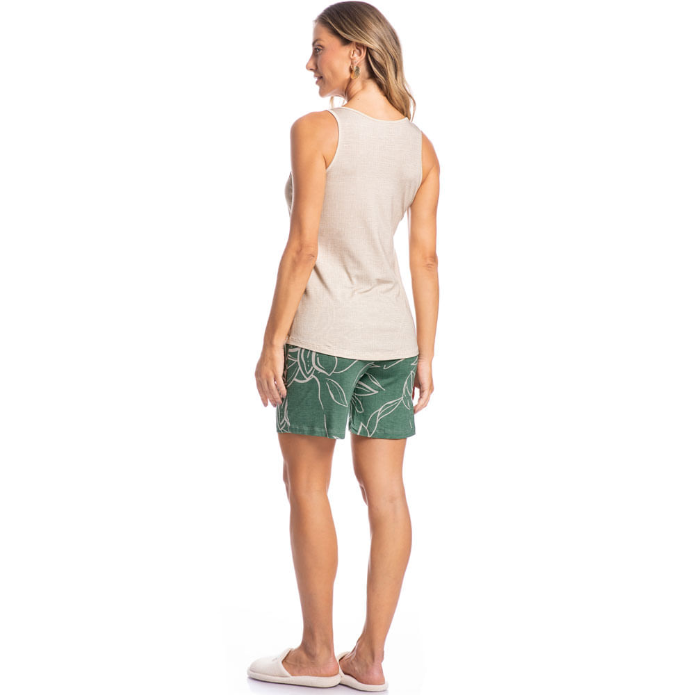 Pijama Shortão Regata Maiara Floral Verde - Imagem 4 - Mobile