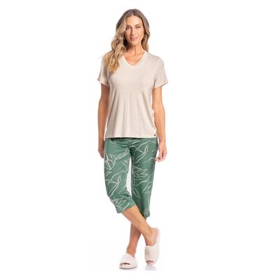 Pijama Feminino Pescador Maiara Floral Verde - Imagem 3 - Mobile