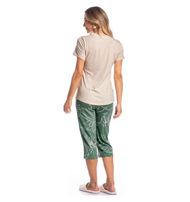 Pijama Feminino Pescador Maiara Floral Verde - Imagem 4 - Mobile