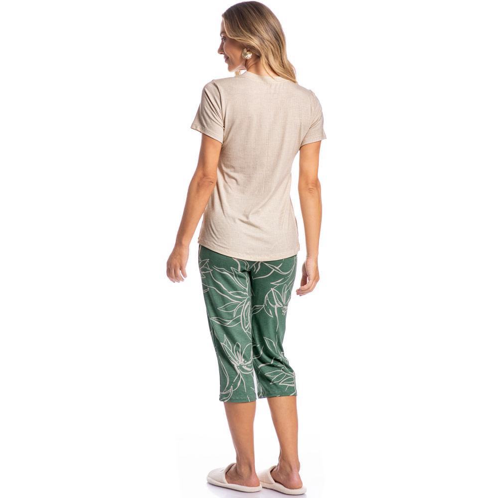 Pijama Feminino Pescador Maiara Floral Verde - Imagem 4 - Mobile