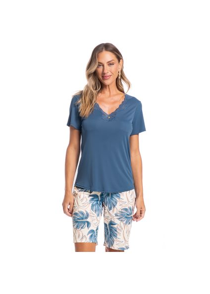 Pijama Feminino Bermuda Vera Azul-2 - Imagem 1