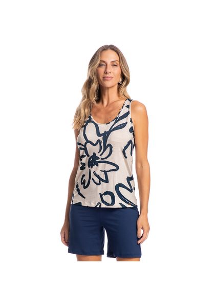 Pijama Feminino Shortão Regata Isabel Floral Azul-marinho - Imagem 1