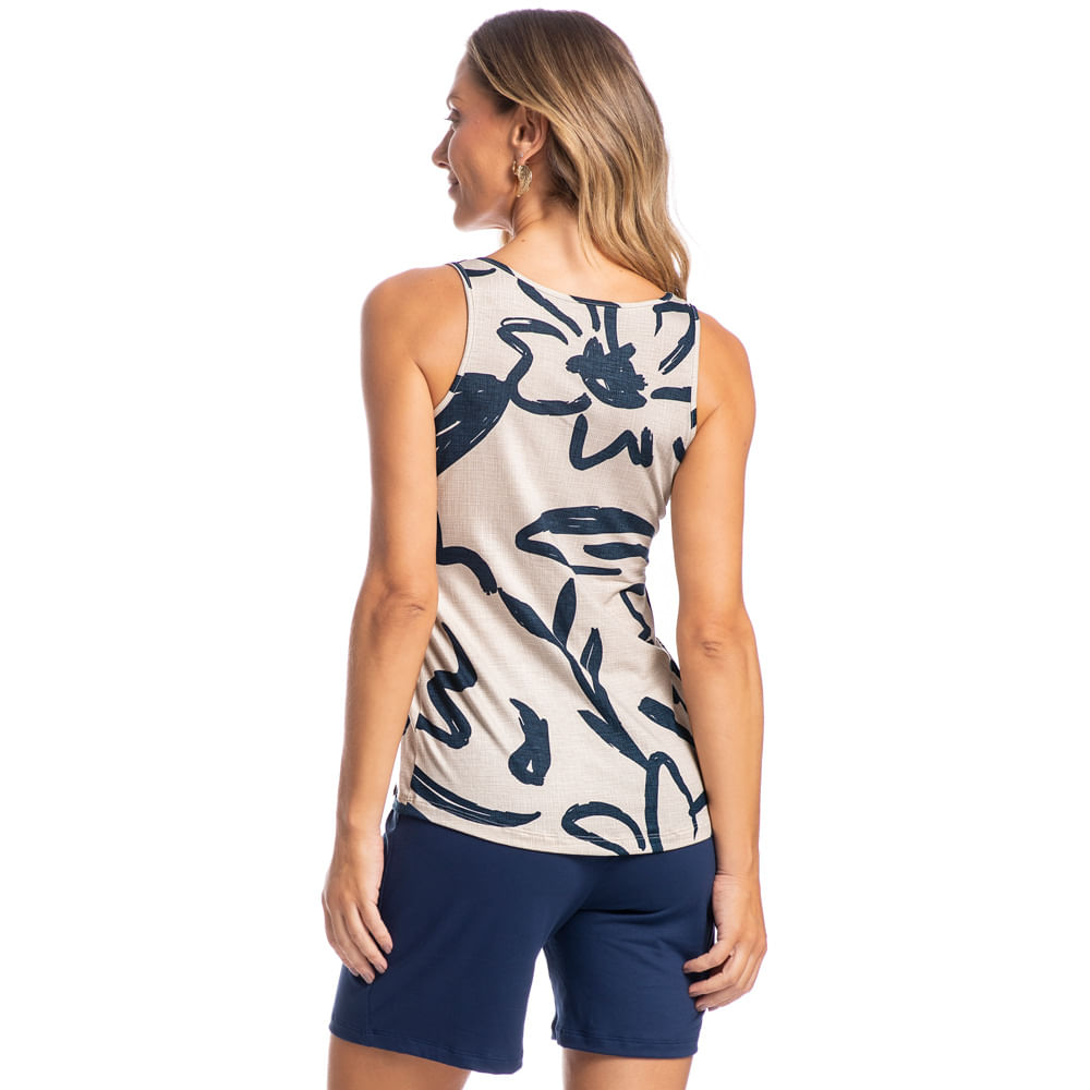 Pijama Feminino Shortão Regata Isabel Floral Azul-marinho - Imagem 2