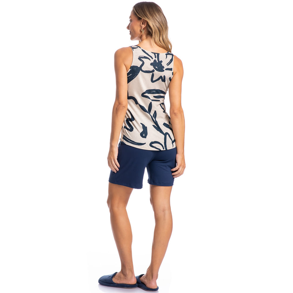 Pijama Feminino Shortão Regata Isabel Floral - Imagem 4 - Mobile