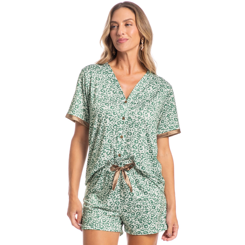 Pijama Feminino Curto Abotoado Natasha Verde - Imagem 1